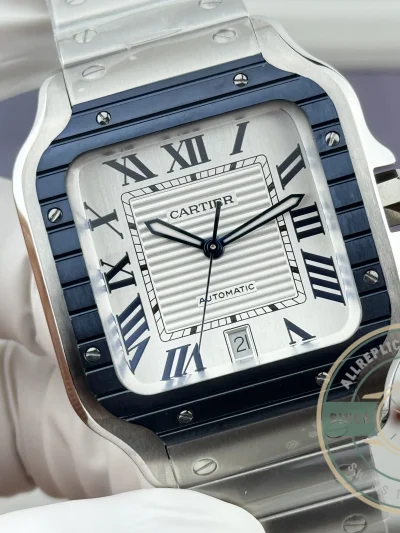 Replica Cartier Santos De Cartier Blue Bezel 40mm WSSA0047 - Luxury Replica Watch