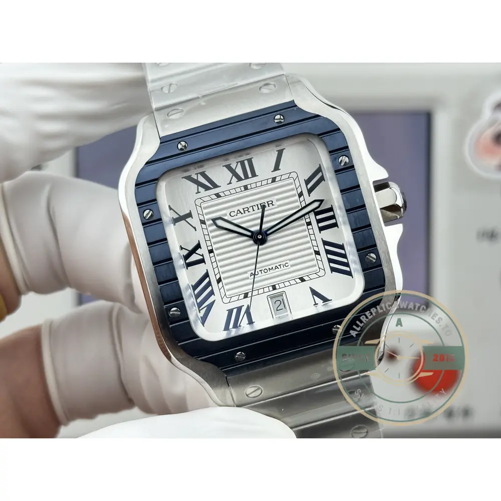 Head-on view where the bezel colour frames an almost white dial centre