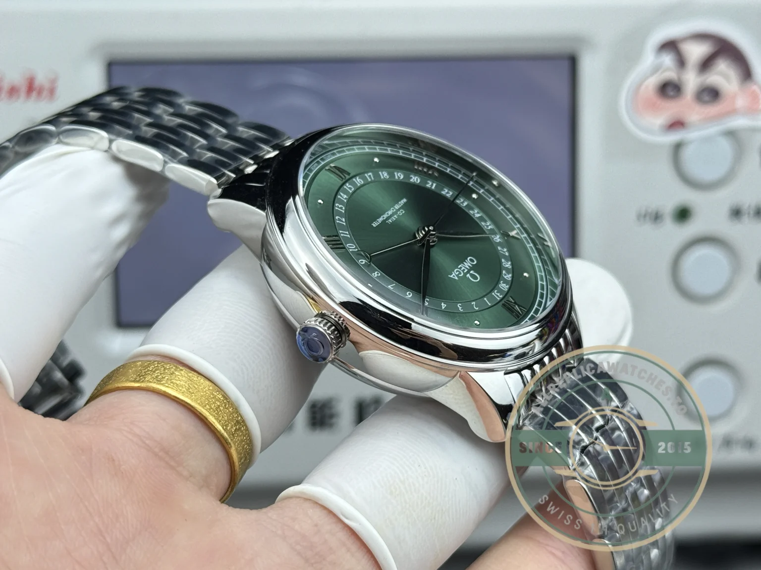 Replica OMEGA De Ville Prestige 434.10.40.20.10.001 40mm Silver, Green Dial - Swiss Movement Replica Watch