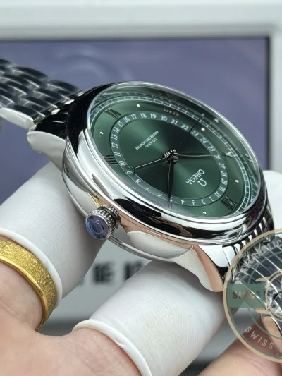 Replica OMEGA De Ville Prestige 434.10.40.20.10.001 40mm Silver, Green Dial - Swiss Movement Replica Watch