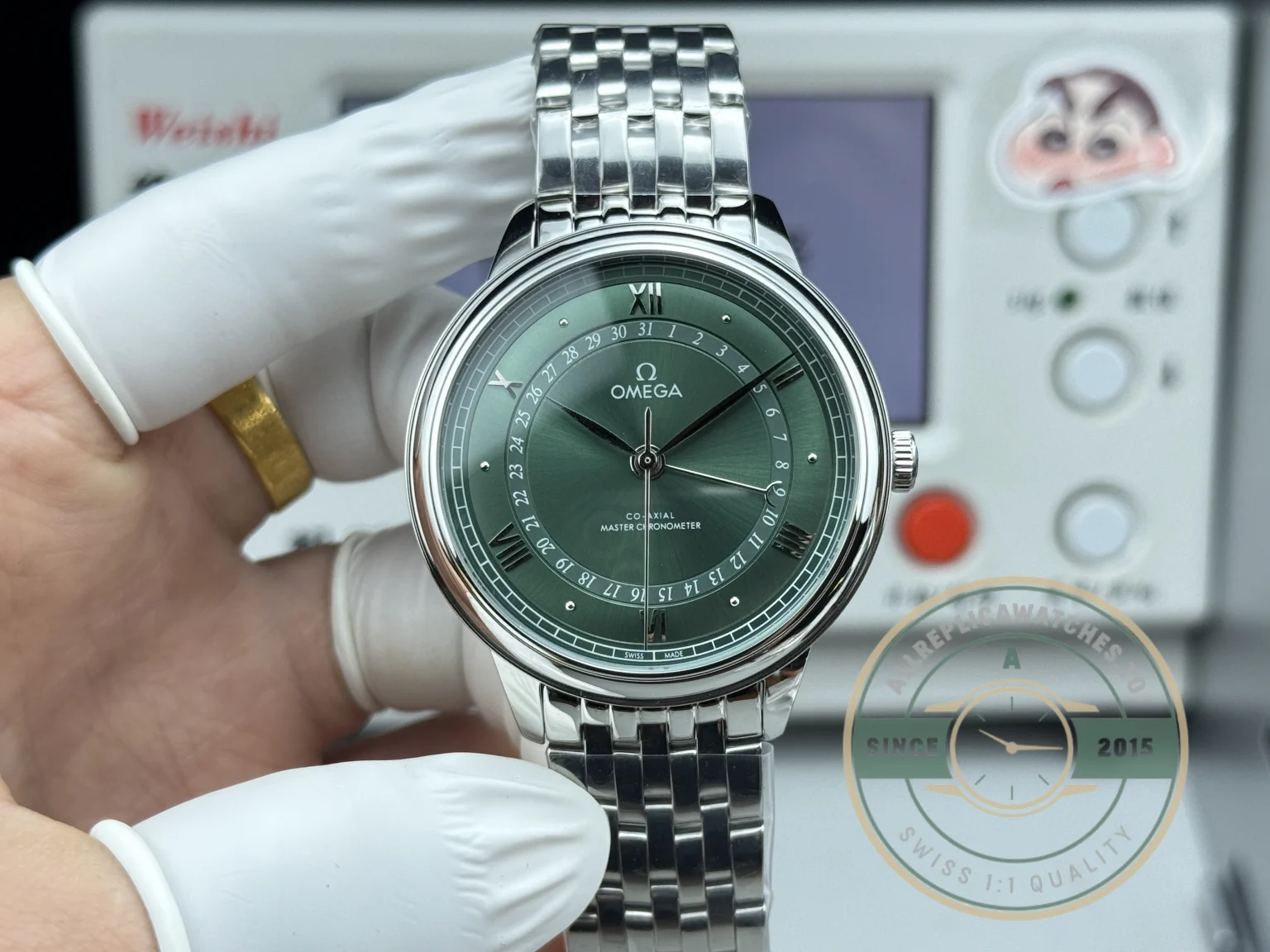 Replica OMEGA De Ville Prestige 434.10.40.20.10.001 40mm Silver, Green Dial - Swiss Movement Replica Watch