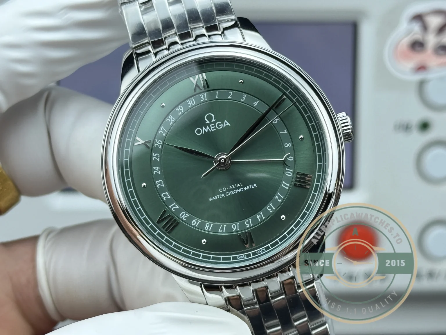 Replica OMEGA De Ville Prestige 434.10.40.20.10.001 40mm Silver, Green Dial - Swiss Movement Replica Watch