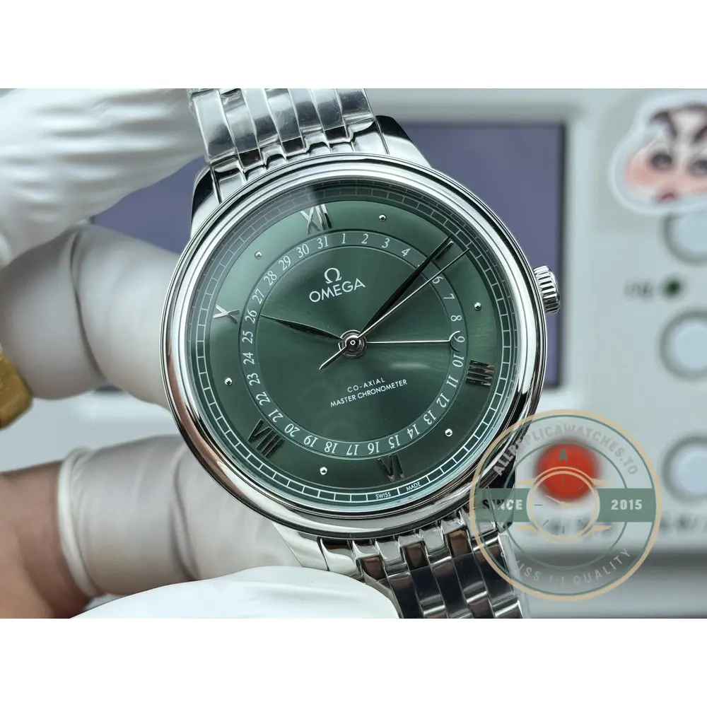 Replica OMEGA De Ville Prestige 434.10.40.20.10.001 40mm Silver, Green Dial - Swiss Movement Replica Watch