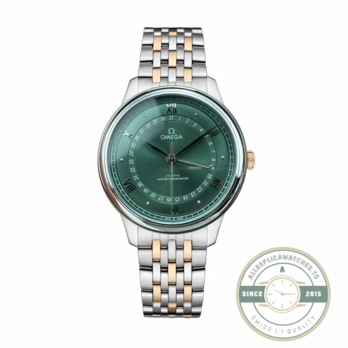 Replica OMEGA De Ville Prestige 434.15.40.20.10.001 40mm Rose Gold, Green Dial - Premium Super Clone Watch
