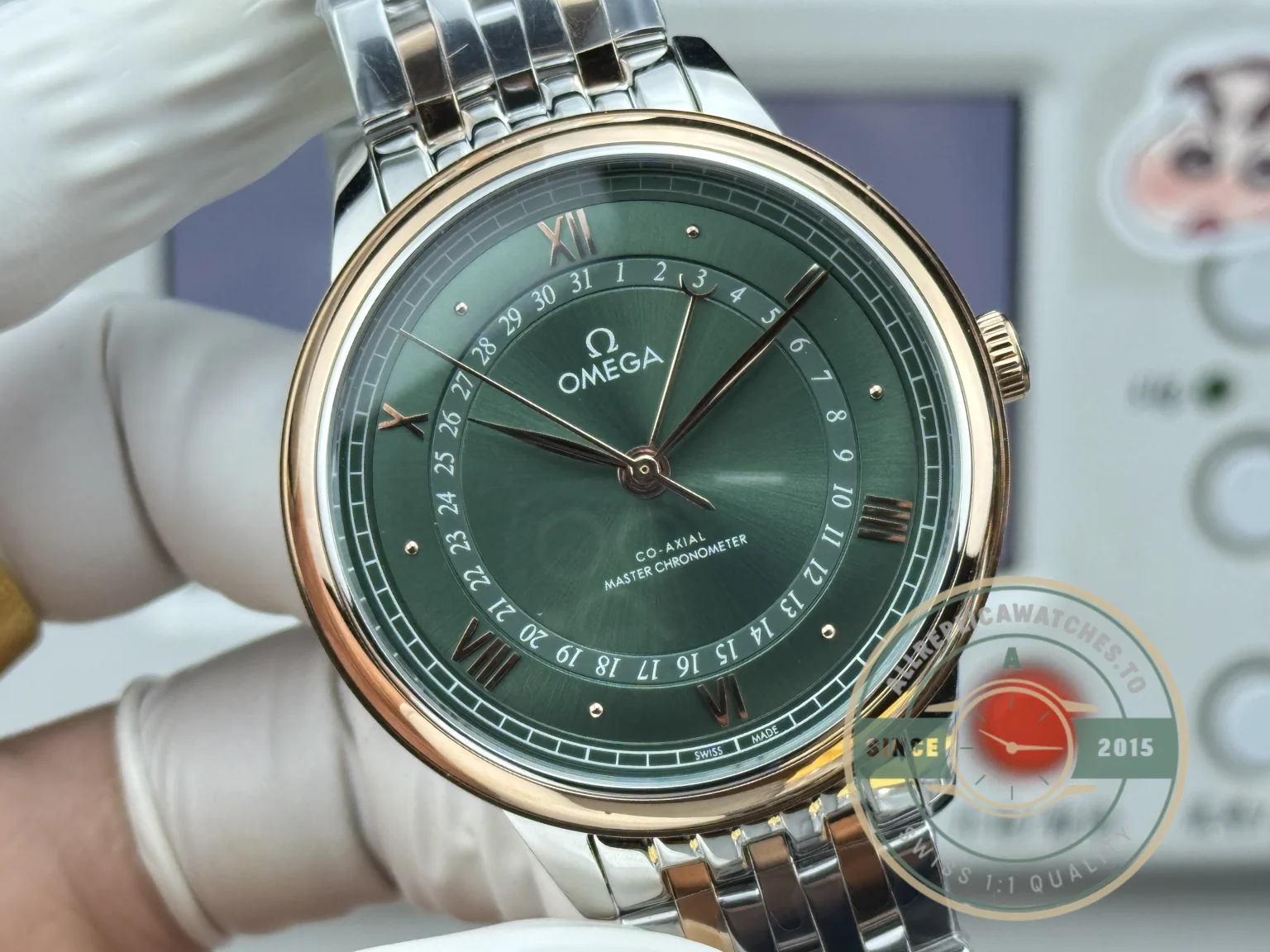 Replica OMEGA De Ville Prestige 434.15.40.20.10.001 40mm Rose Gold, Green Dial - Affordable Luxury Replica Timepiece