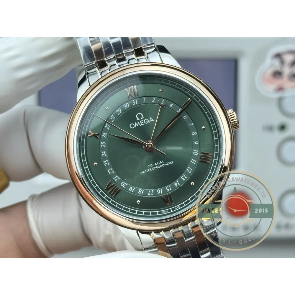 Replica OMEGA De Ville Prestige 434.15.40.20.10.001 40mm Rose Gold, Green Dial - Affordable Luxury Replica Timepiece