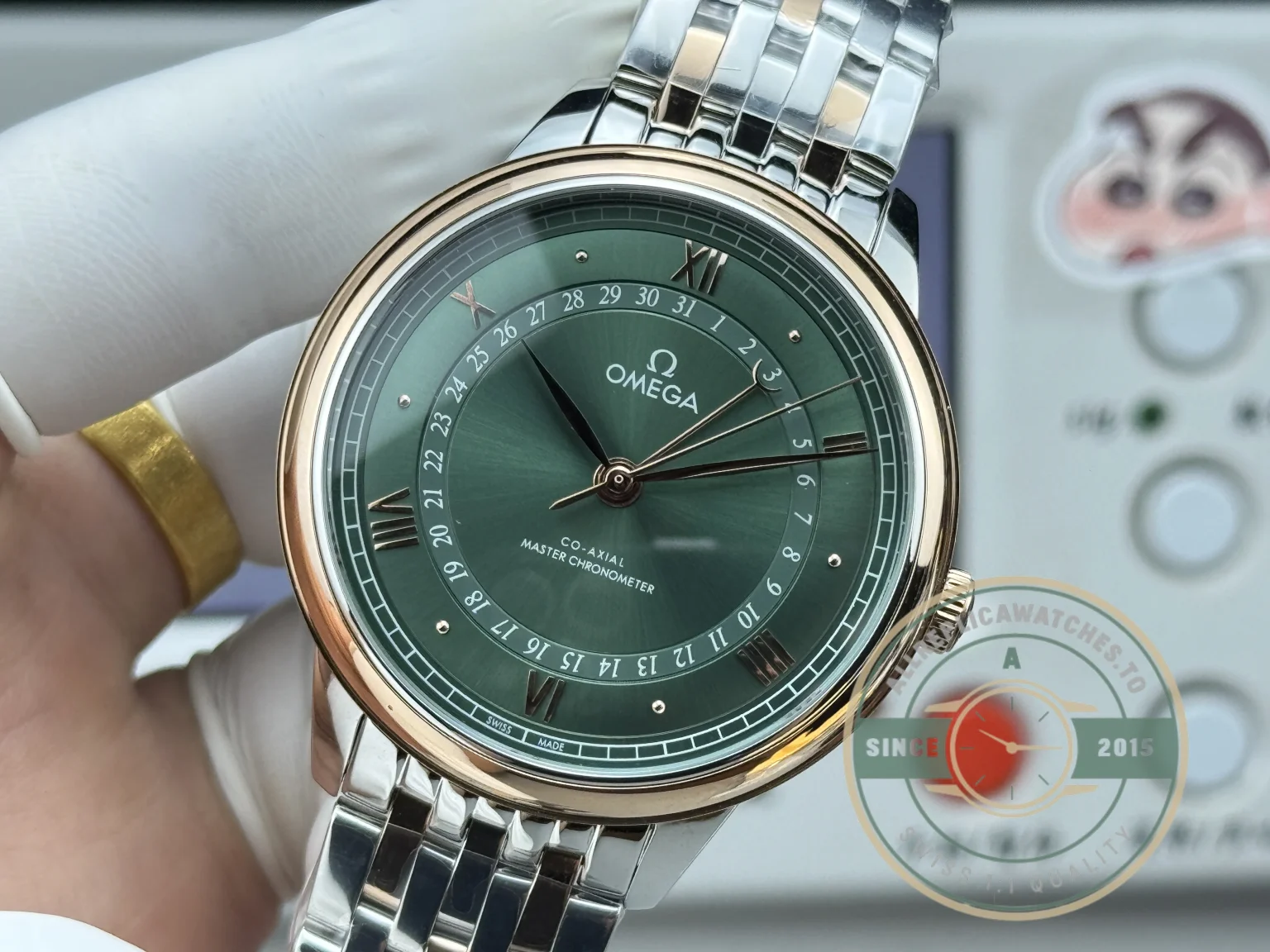 Replica OMEGA De Ville Prestige 434.15.40.20.10.001 40mm Rose Gold, Green Dial - Premium Super Clone Watch