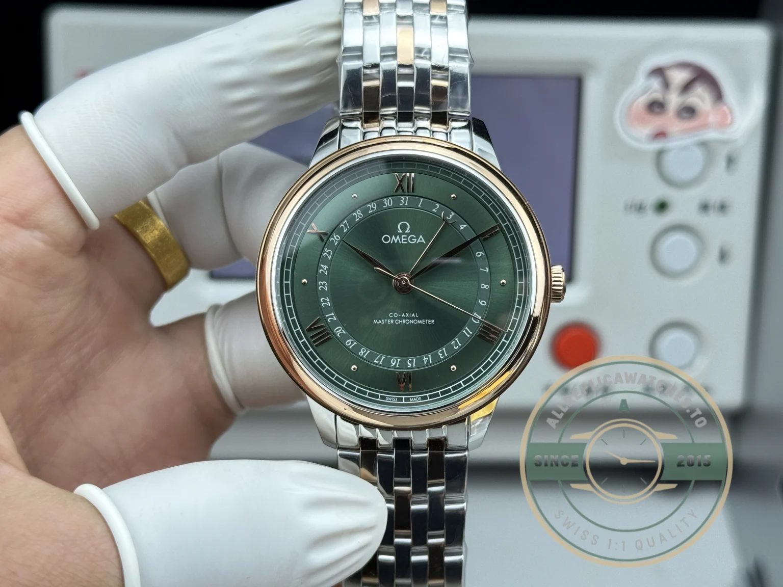 Replica OMEGA De Ville Prestige 434.15.40.20.10.001 40mm Rose Gold, Green Dial - High-Grade Replica Watch