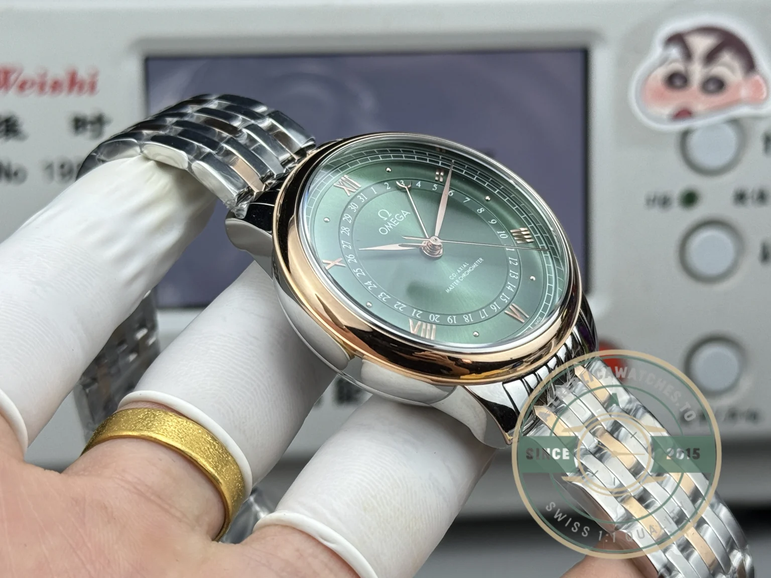 Replica OMEGA De Ville Prestige 434.15.40.20.10.001 40mm Rose Gold, Green Dial - High-Grade Replica Watch