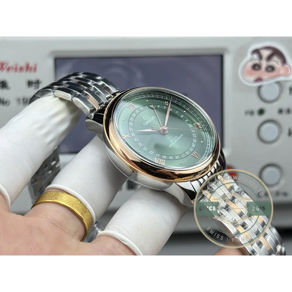 Replica OMEGA De Ville Prestige 434.15.40.20.10.001 40mm Rose Gold, Green Dial - High-Grade Replica Watch