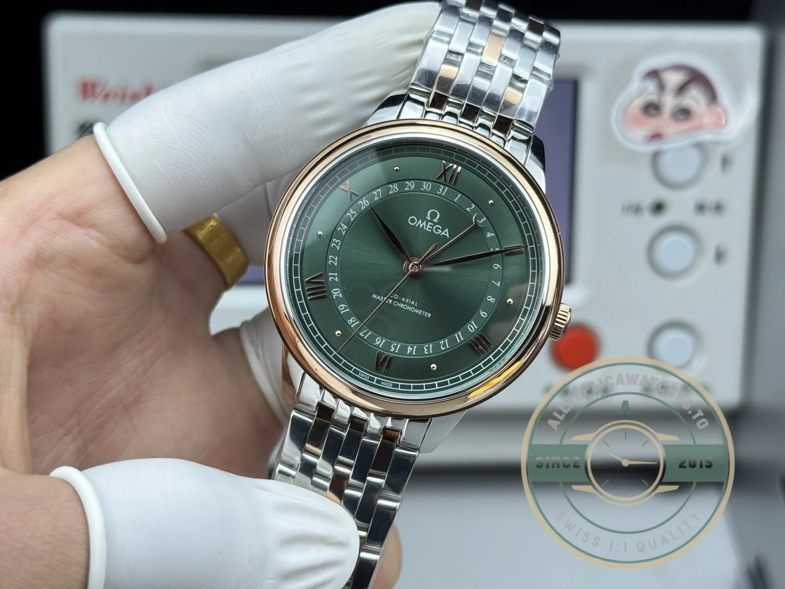 Replica OMEGA De Ville Prestige 434.15.40.20.10.001 40mm Rose Gold, Green Dial - Factory Super Clone Watch