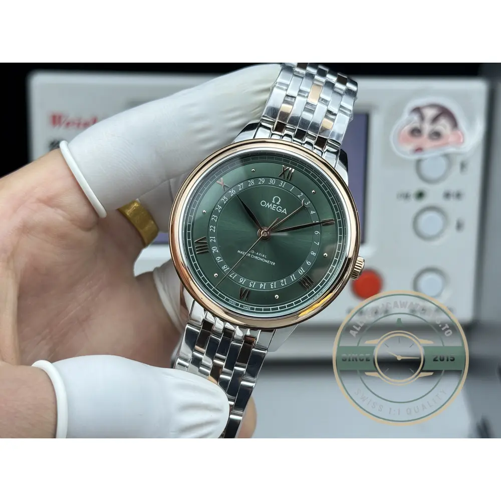 Replica OMEGA De Ville Prestige 434.15.40.20.10.001 40mm Rose Gold, Green Dial - Factory Super Clone Watch