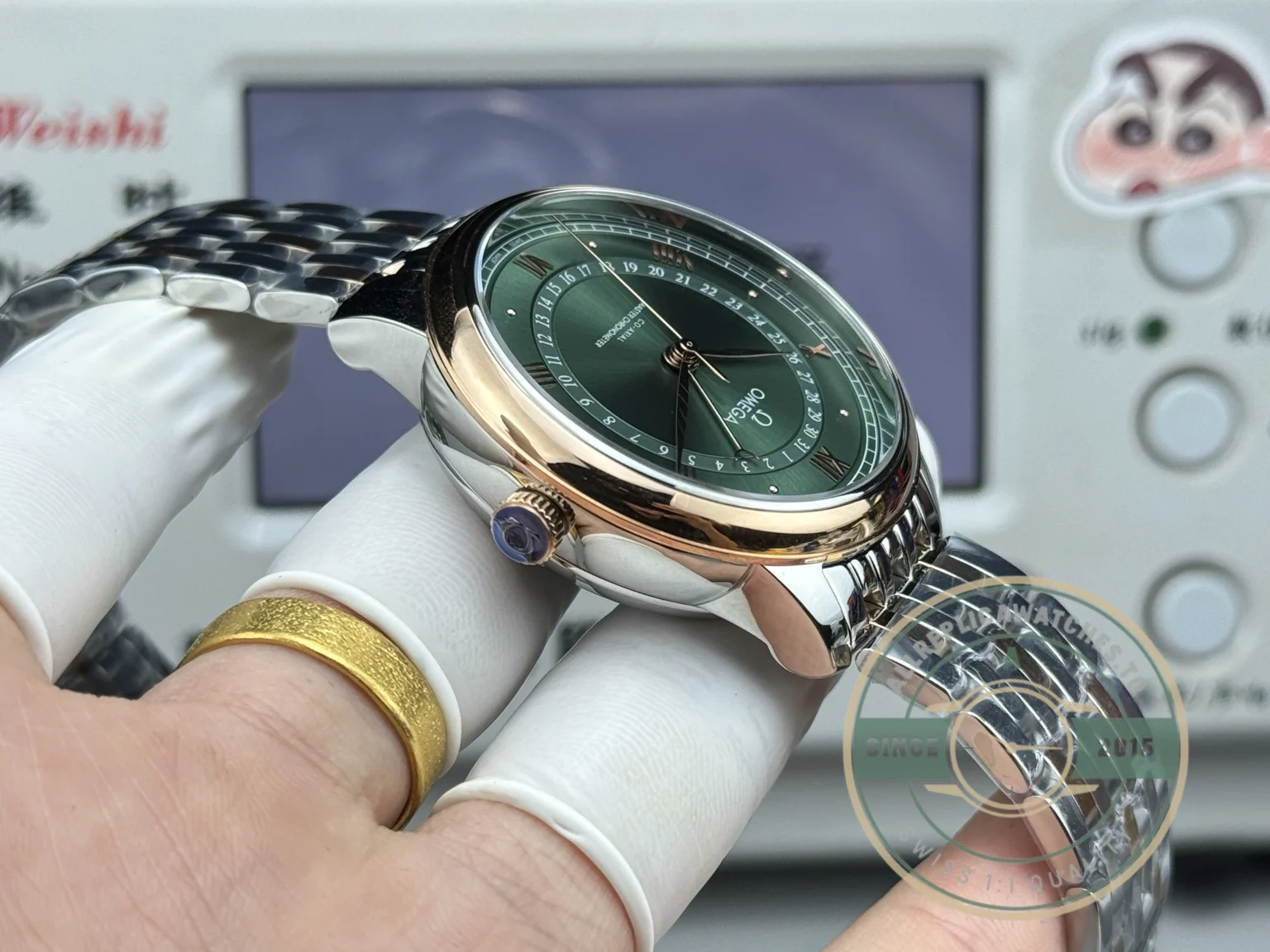 Replica OMEGA De Ville Prestige 434.15.40.20.10.001 40mm Rose Gold, Green Dial - Premium Super Clone Watch