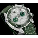 Clone Omega Planet Ocean 600M black ceramic bezel, unidirectional and framing the green dial