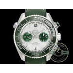 Super clone Omega Planet Ocean domed sapphire crystal seen from the side over the green dial