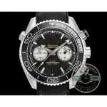 Replica Omega Planet Ocean 45.5mm on the wrist, black dial and black bezel reading as one piece