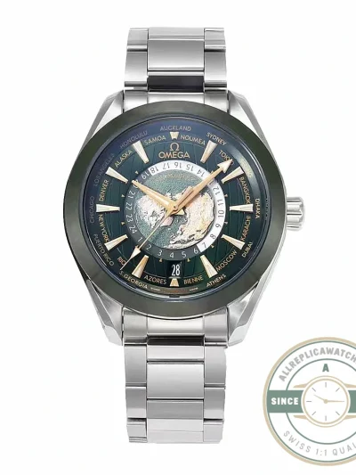 Replica Omega Seamaster Aqua Terra Worldtimer 43 mm Green 220.30.43.22.10.001 - Swiss-Made Clone Watch