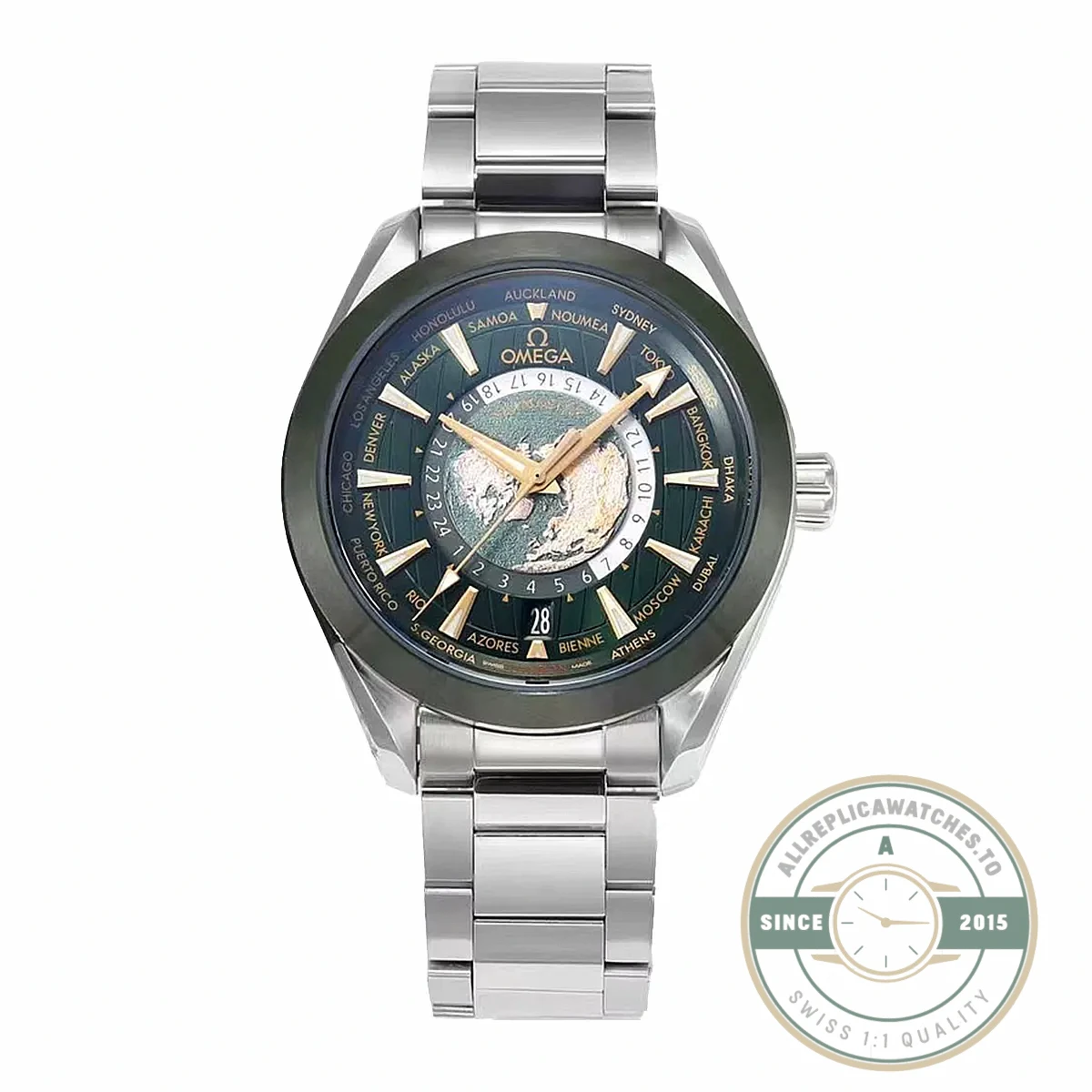 Replica Omega Seamaster Aqua Terra Worldtimer 43 mm Green 220.30.43.22.10.001 - Swiss-Made Clone Watch