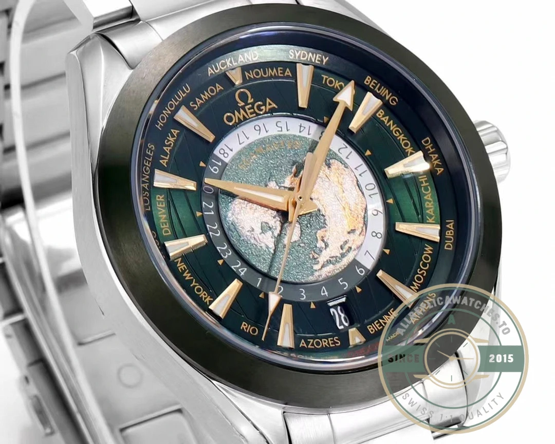 Replica Omega Seamaster Aqua Terra Worldtimer 43 mm Green 220.30.43.22.10.001 - Affordable Super Clone Watch