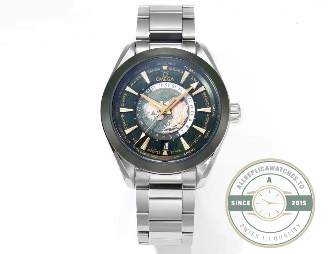 Replica Omega Seamaster Aqua Terra Worldtimer 43 mm Green 220.30.43.22.10.001 - Premium Super Clone Watch