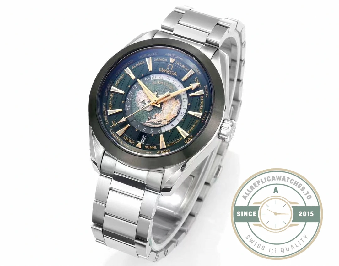 Replica Omega Seamaster Aqua Terra Worldtimer 43 mm Green 220.30.43.22.10.001 - Premium Super Clone Watch