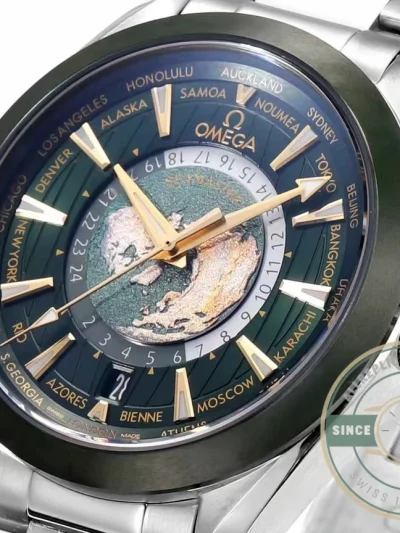 Replica Omega Seamaster Aqua Terra Worldtimer 43 mm Green 220.30.43.22.10.001 - Swiss Movement Replica Watch