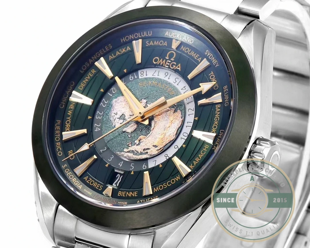 Replica Omega Seamaster Aqua Terra Worldtimer 43 mm Green 220.30.43.22.10.001 - Swiss Movement Replica Watch