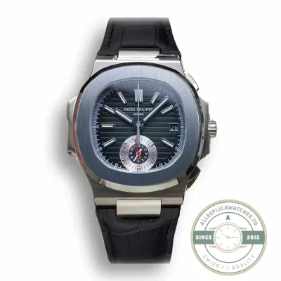 Replica Patek Nautilus 5980-6R White Gold 40.5mm Black Dial, Leather Strap - 1:1 Swiss Replica Watch