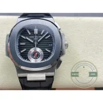 Replica Patek Nautilus 5980-6R White Gold 40.5mm Black Dial, Leather Strap - Affordable Luxury Replica Timepiece