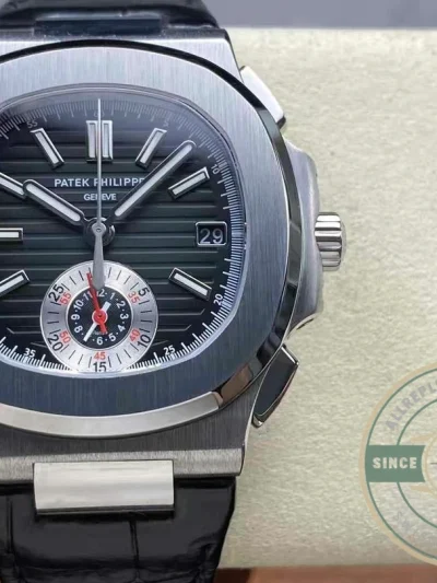 Replica Patek Nautilus 5980-6R White Gold 40.5mm Black Dial, Leather Strap - Affordable Luxury Replica Timepiece