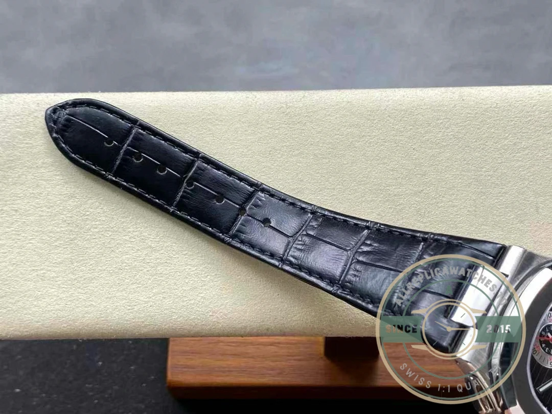 Replica Patek Nautilus 5980-6R White Gold 40.5mm Black Dial, Leather Strap - Affordable Luxury Replica Timepiece