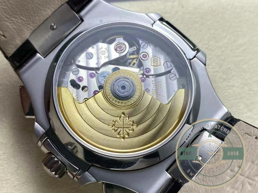 Replica Patek Nautilus 5980-6R White Gold 40.5mm Black Dial, Leather Strap - Factory Super Clone Watch