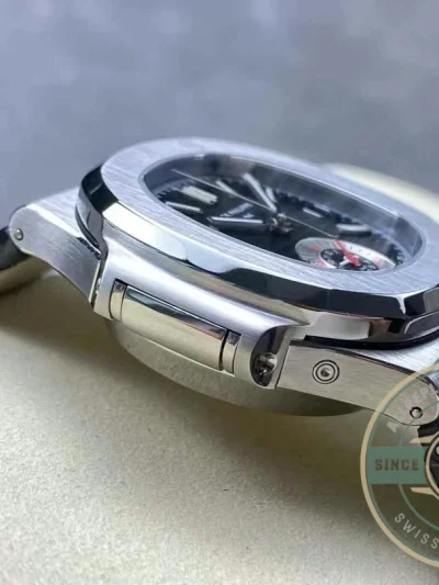 Replica Patek Nautilus 5980-6R White Gold 40.5mm Black Dial, Leather Strap - 1:1 Swiss Replica Watch