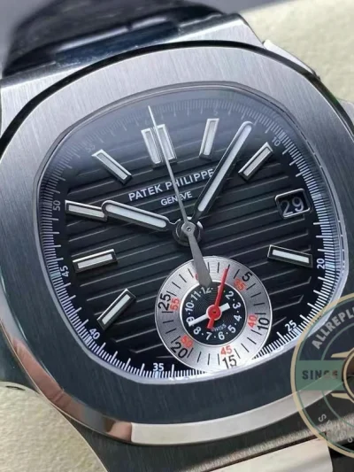 Replica Patek Nautilus 5980-6R White Gold 40.5mm Black Dial, Leather Strap - 1:1 Swiss Replica Watch