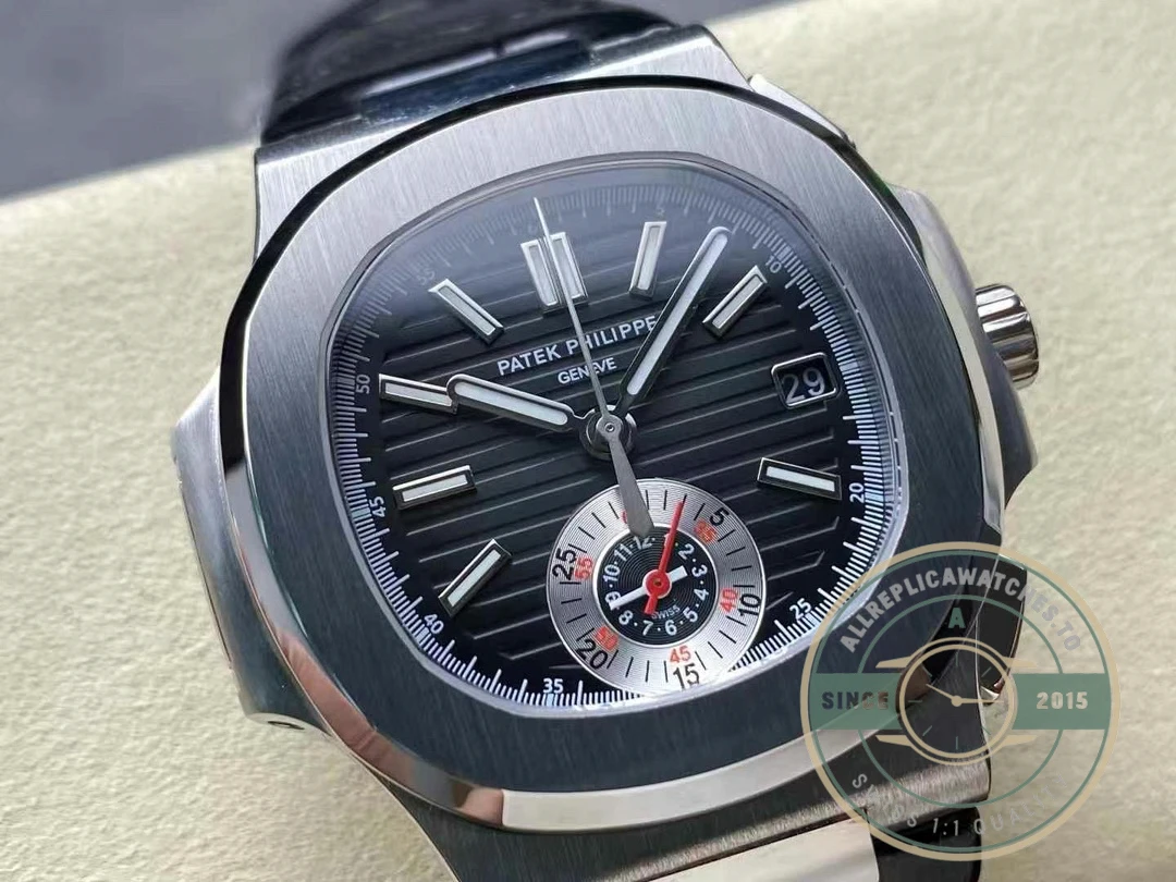 Replica Patek Nautilus 5980-6R White Gold 40.5mm Black Dial, Leather Strap - 1:1 Swiss Replica Watch