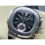 Replica Patek Nautilus 5980-6R White Gold 40.5mm Black Dial, Leather Strap - Swiss Movement Replica Watch