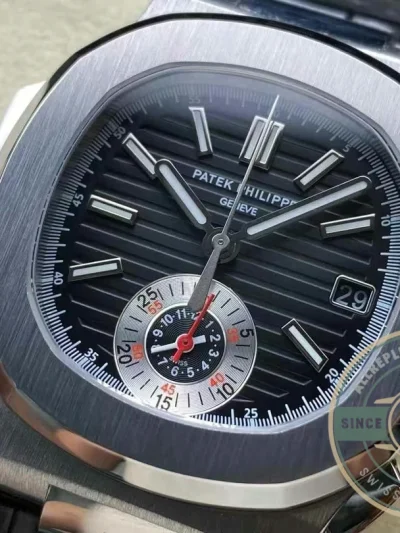 Replica Patek Nautilus 5980-6R White Gold 40.5mm Black Dial, Leather Strap - Swiss Movement Replica Watch