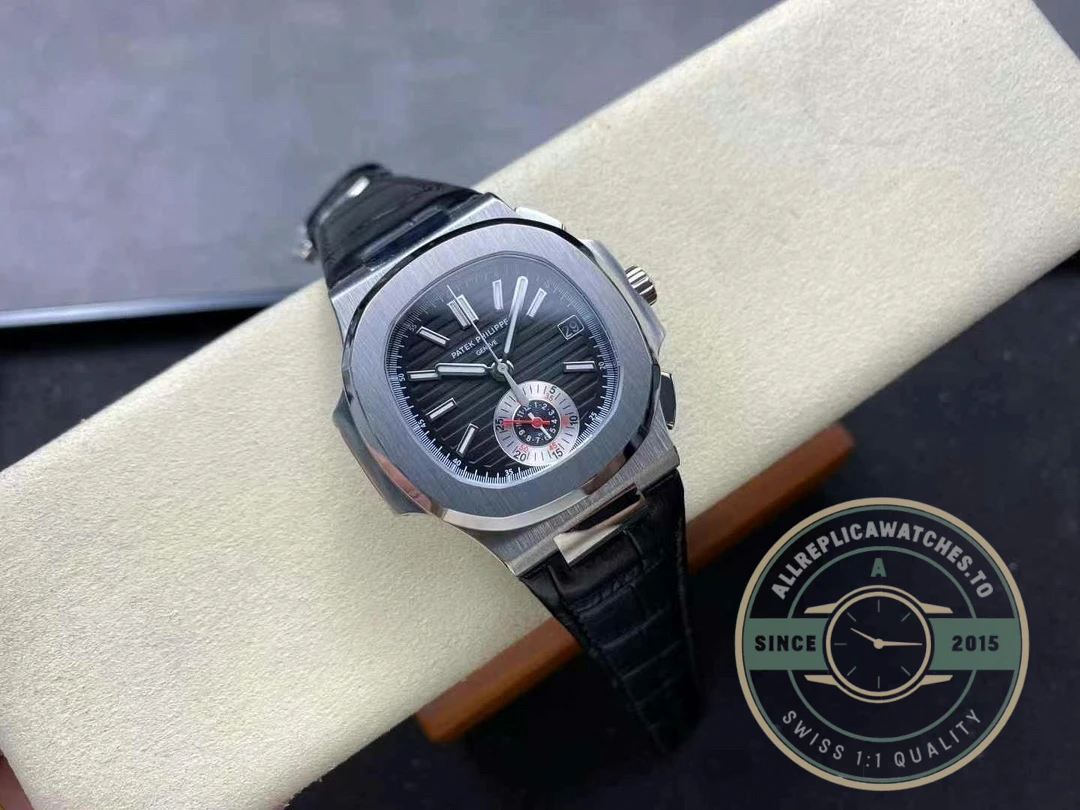 Replica Patek Nautilus 5980-6R White Gold 40.5mm Black Dial, Leather Strap - Factory Super Clone Watch