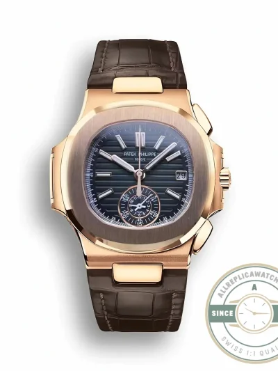 Replica Patek Philippe Nautilus 5980-1R Leather Strap 40.5mm Black Dial - Affordable Super Clone Watch