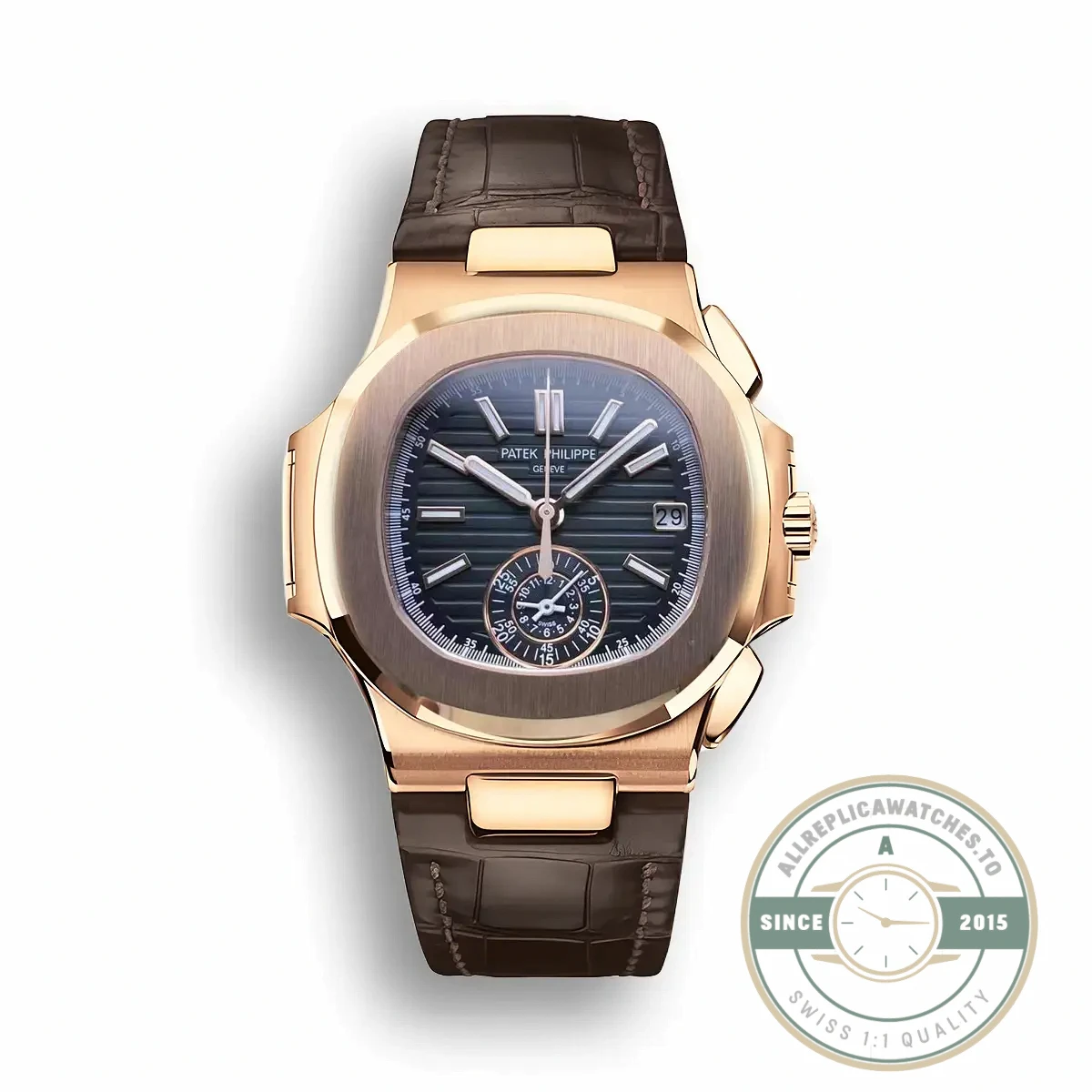 Replica Patek Philippe Nautilus 5980-1R Leather Strap 40.5mm Black Dial - Affordable Super Clone Watch