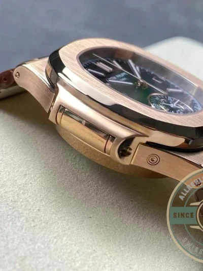 Replica Patek Philippe Nautilus 5980-1R Leather Strap 40.5mm Black Dial - Best Quality Replica Watch