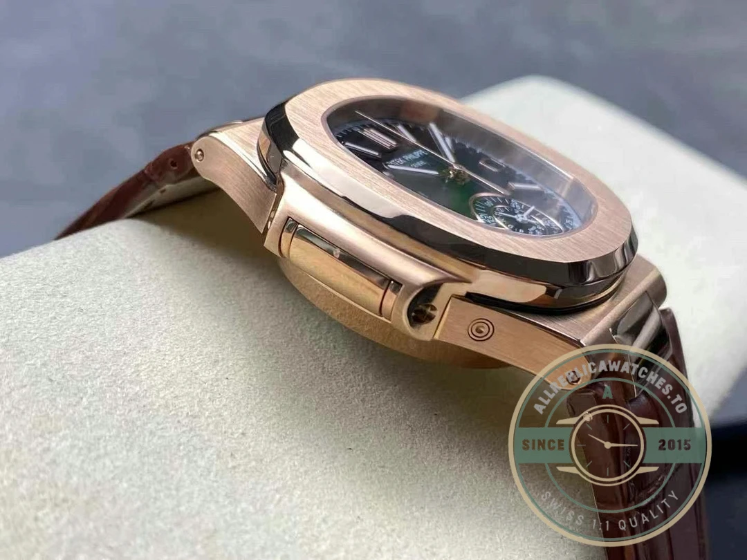 Replica Patek Philippe Nautilus 5980-1R Leather Strap 40.5mm Black Dial - Best Quality Replica Watch