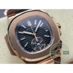 Replica Patek Philippe Nautilus 5980-1R Leather Strap 40.5mm Black Dial - Affordable Super Clone Watch
