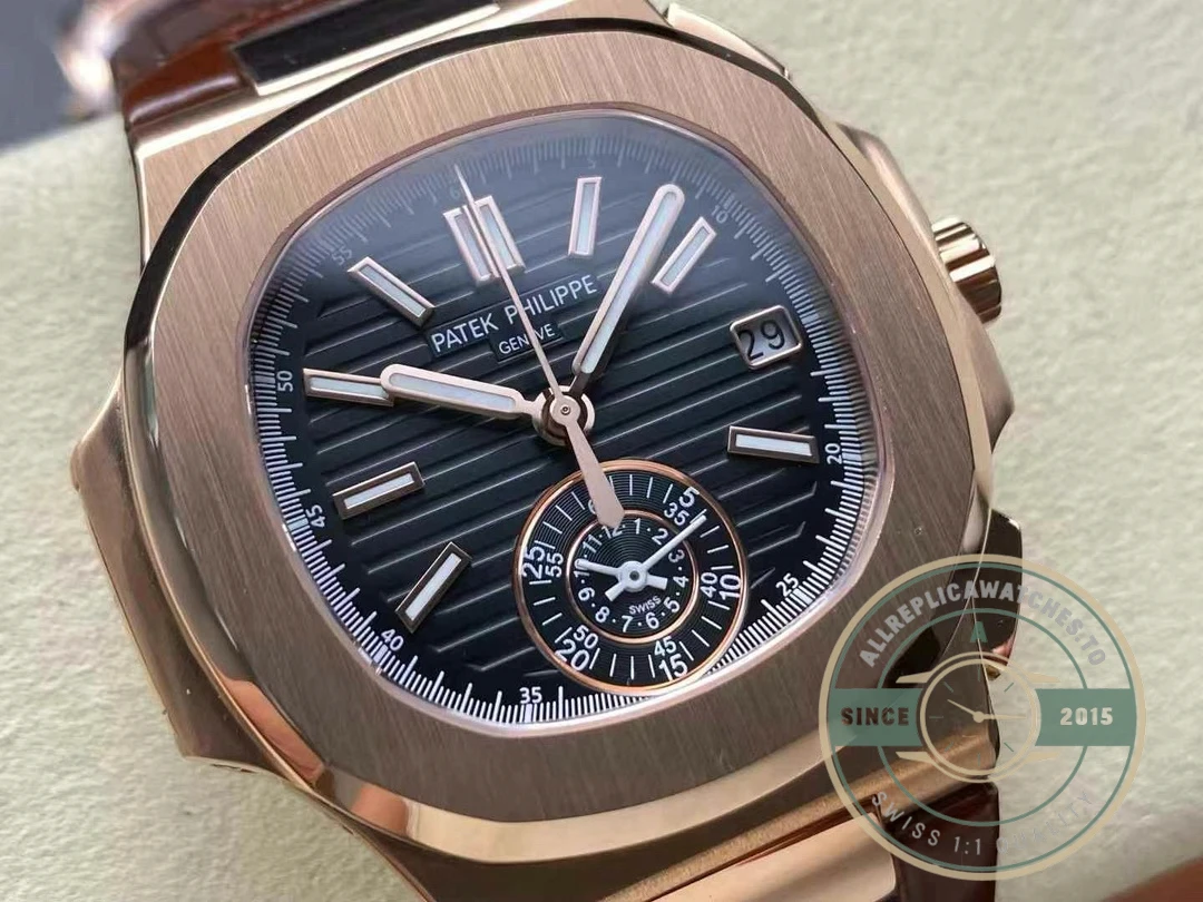 Replica Patek Philippe Nautilus 5980-1R Leather Strap 40.5mm Black Dial - Affordable Super Clone Watch