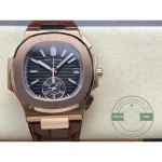 Replica Patek Philippe Nautilus 5980-1R Leather Strap 40.5mm Black Dial - Affordable Super Clone Watch