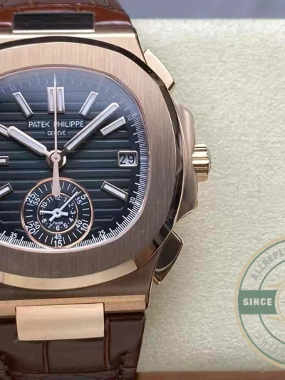 Replica Patek Philippe Nautilus 5980-1R Leather Strap 40.5mm Black Dial - Affordable Super Clone Watch