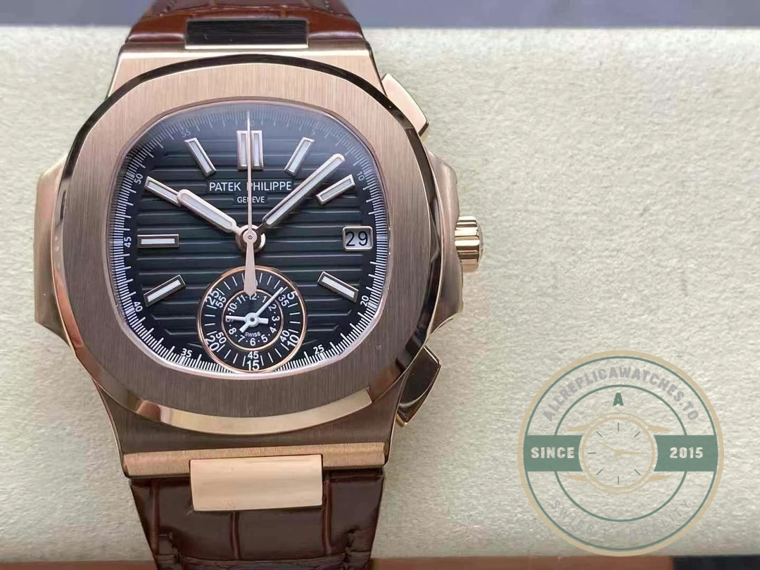 Replica Patek Philippe Nautilus 5980-1R Leather Strap 40.5mm Black Dial - Affordable Super Clone Watch