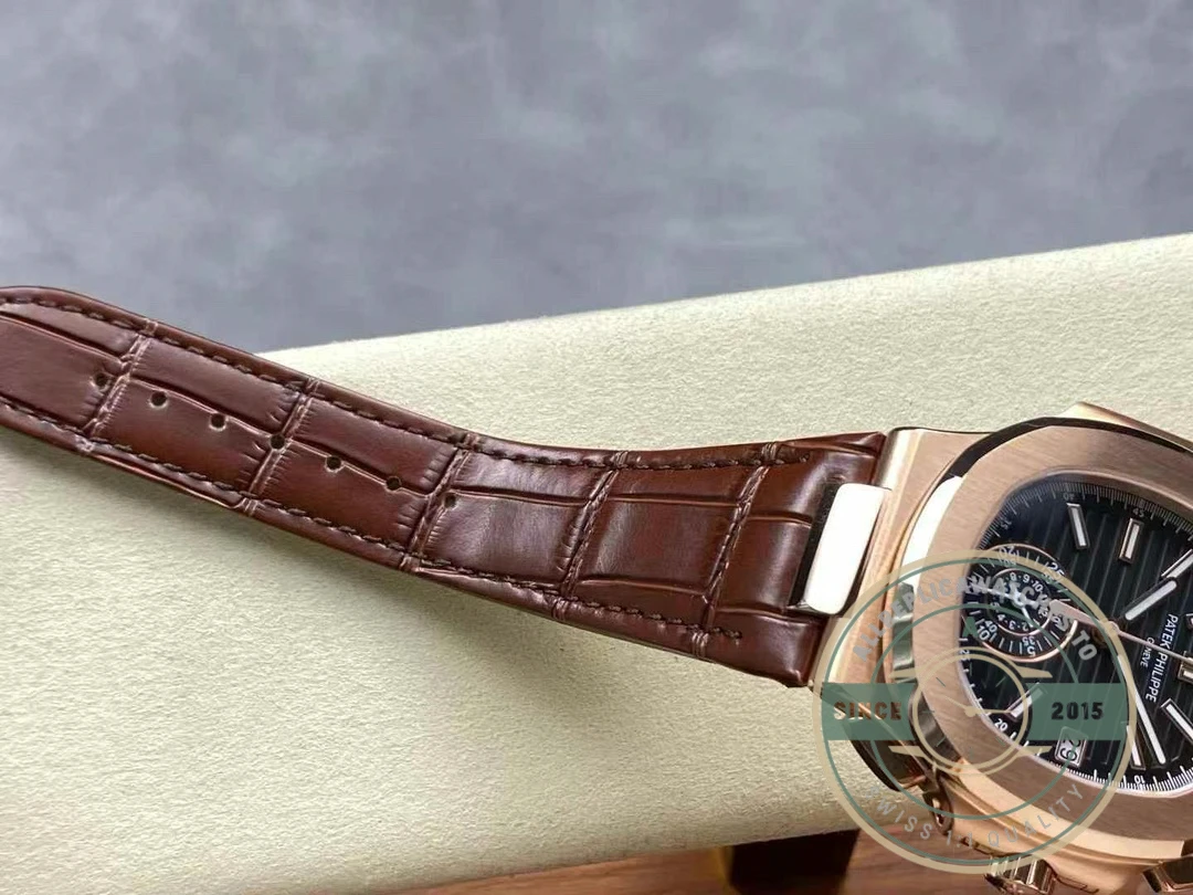 Replica Patek Philippe Nautilus 5980-1R Leather Strap 40.5mm Black Dial - 1:1 Swiss Replica Watch