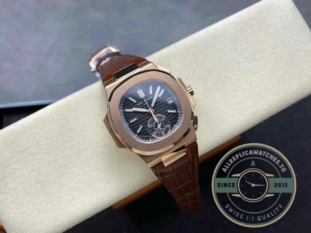 Replica Patek Philippe Nautilus 5980-1R Leather Strap 40.5mm Black Dial - High-Grade Replica Watch