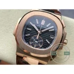 Replica Patek Philippe Nautilus 5980-1R Leather Strap 40.5mm Black Dial - Swiss Movement Replica Watch